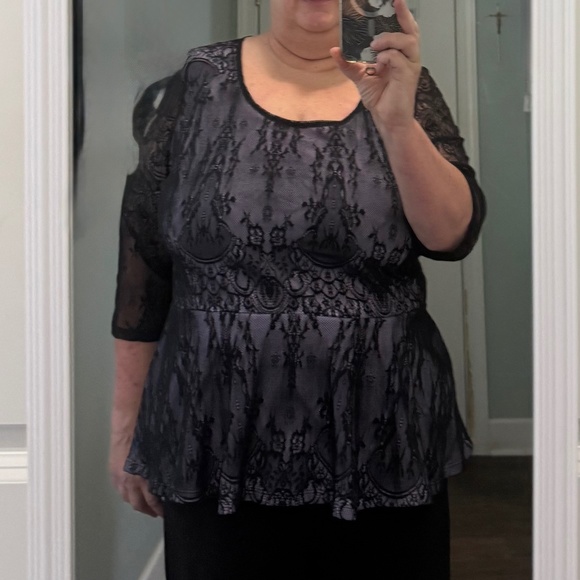Lane Bryant Tops - Lace Overlay Dressy Top with Pelum Waist & 3/4 sleeves